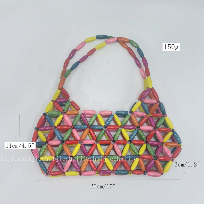 Korean Style Hollow Colorful Wooden Beads Handbag